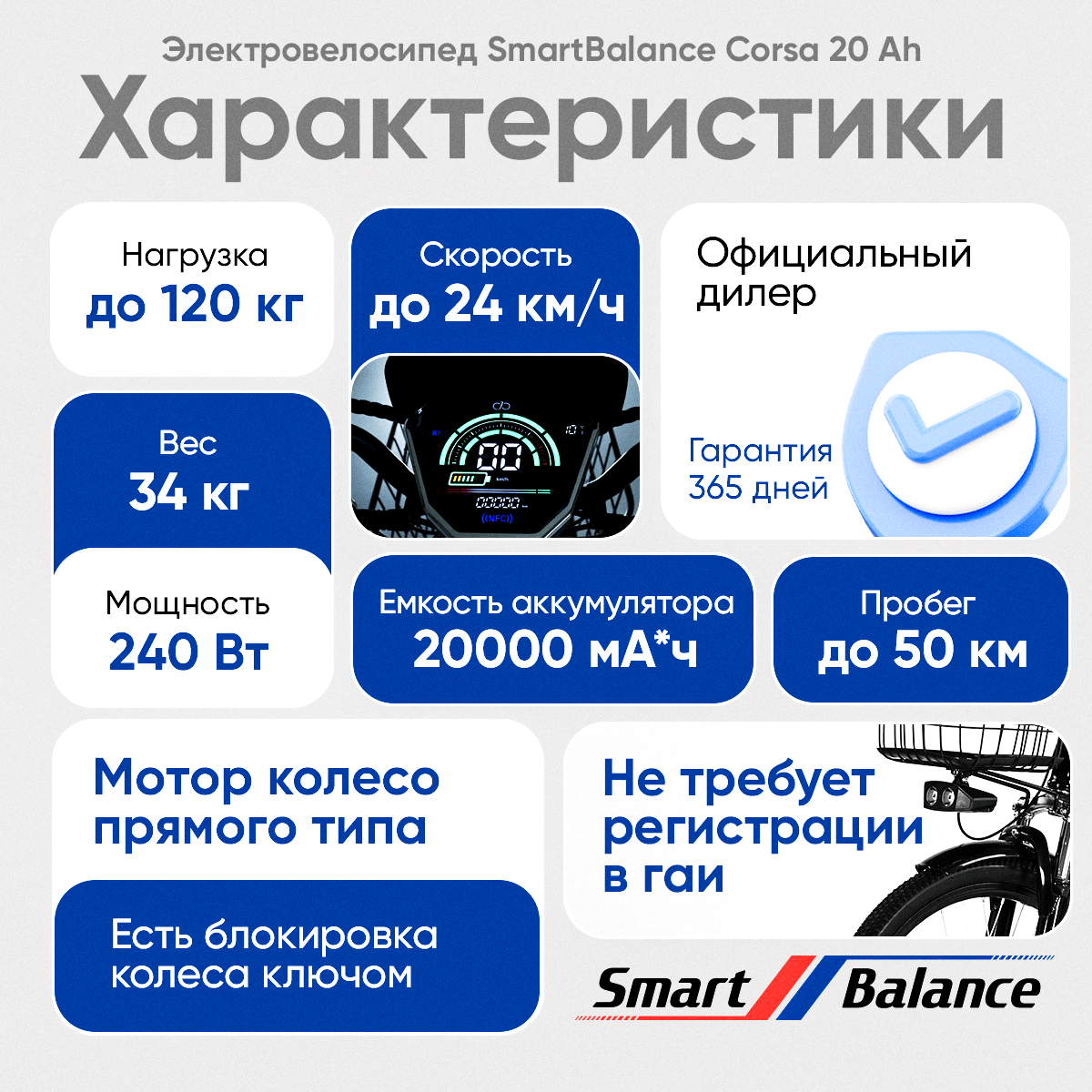 Электровелосипед SmartBalance Corsa 20 Ah